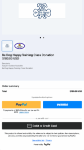 screenshot of a PayPal donation page for Adopt A Golden